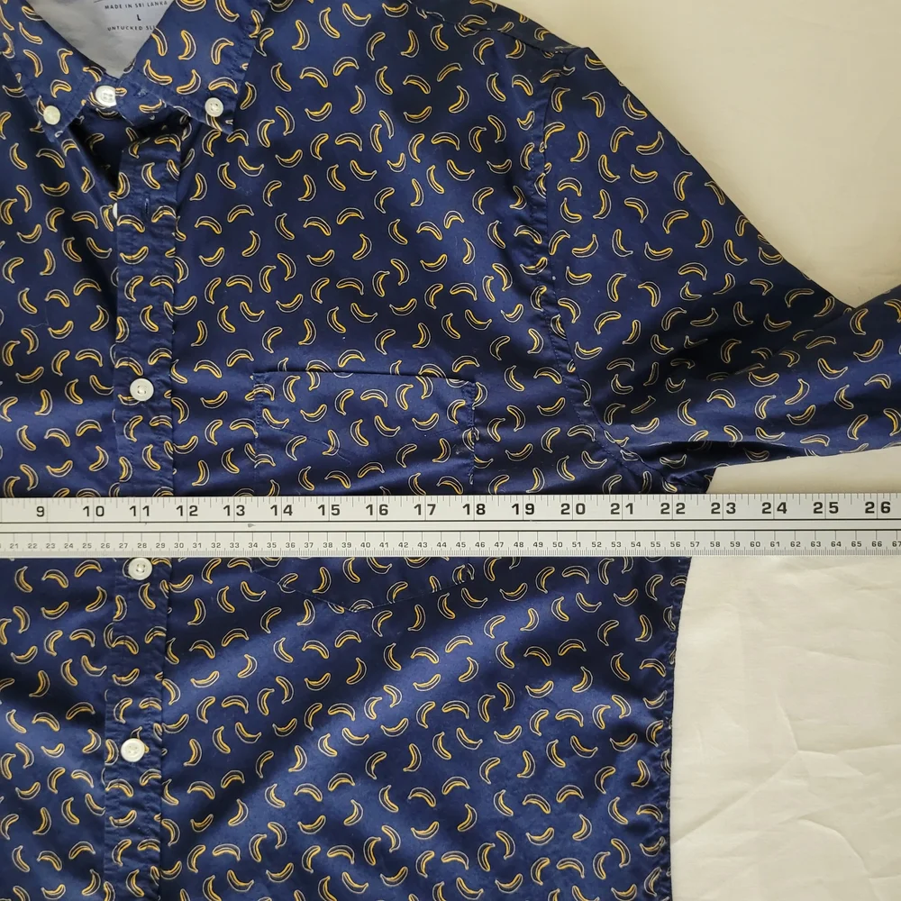 Banana Republic Mens L Luxe Poplin‎ Slim Fit Fruit Graphic Shirt Preppy Casual